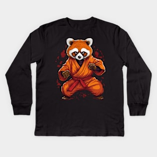 Red Martial Arts Panda - Tiny but fierce (no words) Kids Long Sleeve T-Shirt